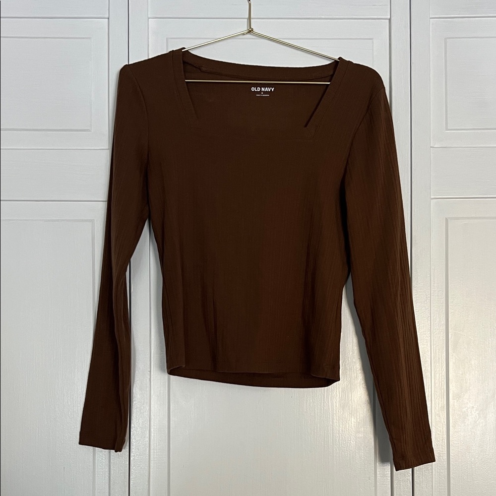 Old Navy Brown Ribbed Long-Sleeve Square Neck Top